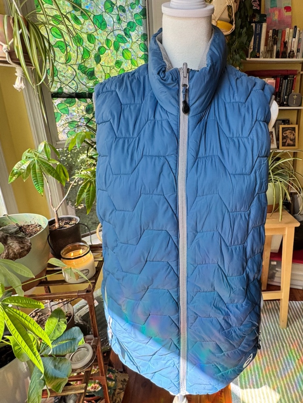 ASICS Reversible Fleece Puffer Vest Men's Small Blue Gray Outdoor Vest